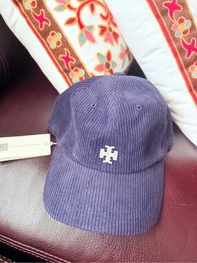Tory Burch Navy Corduroy Baseball Cap